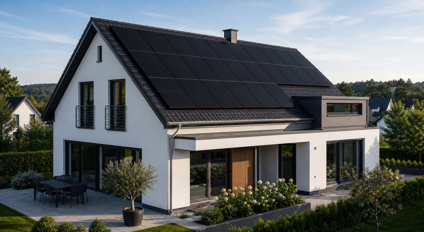 Modernes Haus mit Full-Black PV-Modulen